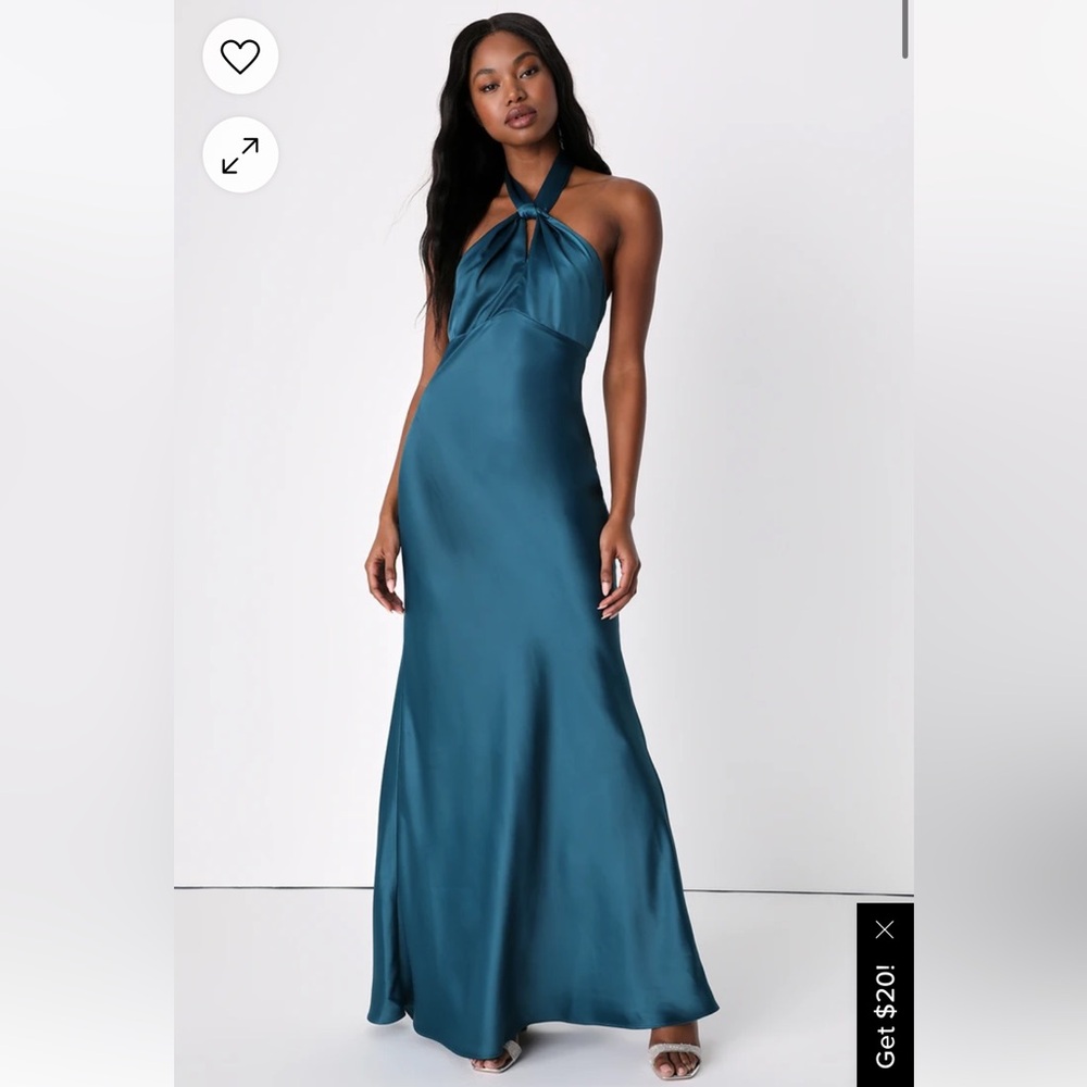 Lulus Dark Teals Silk Halter Dress
